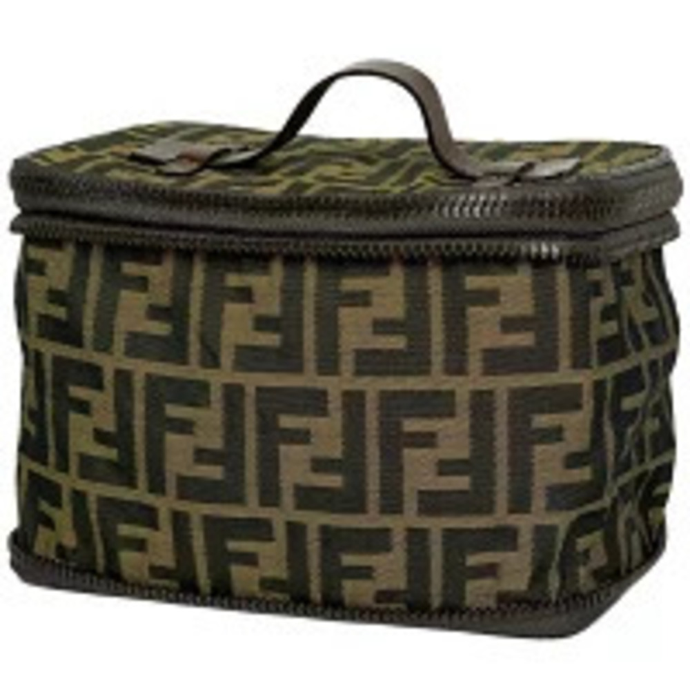 Fendi Zucca Vanity Bag Foldable Makeup Clutch Canvas Brown